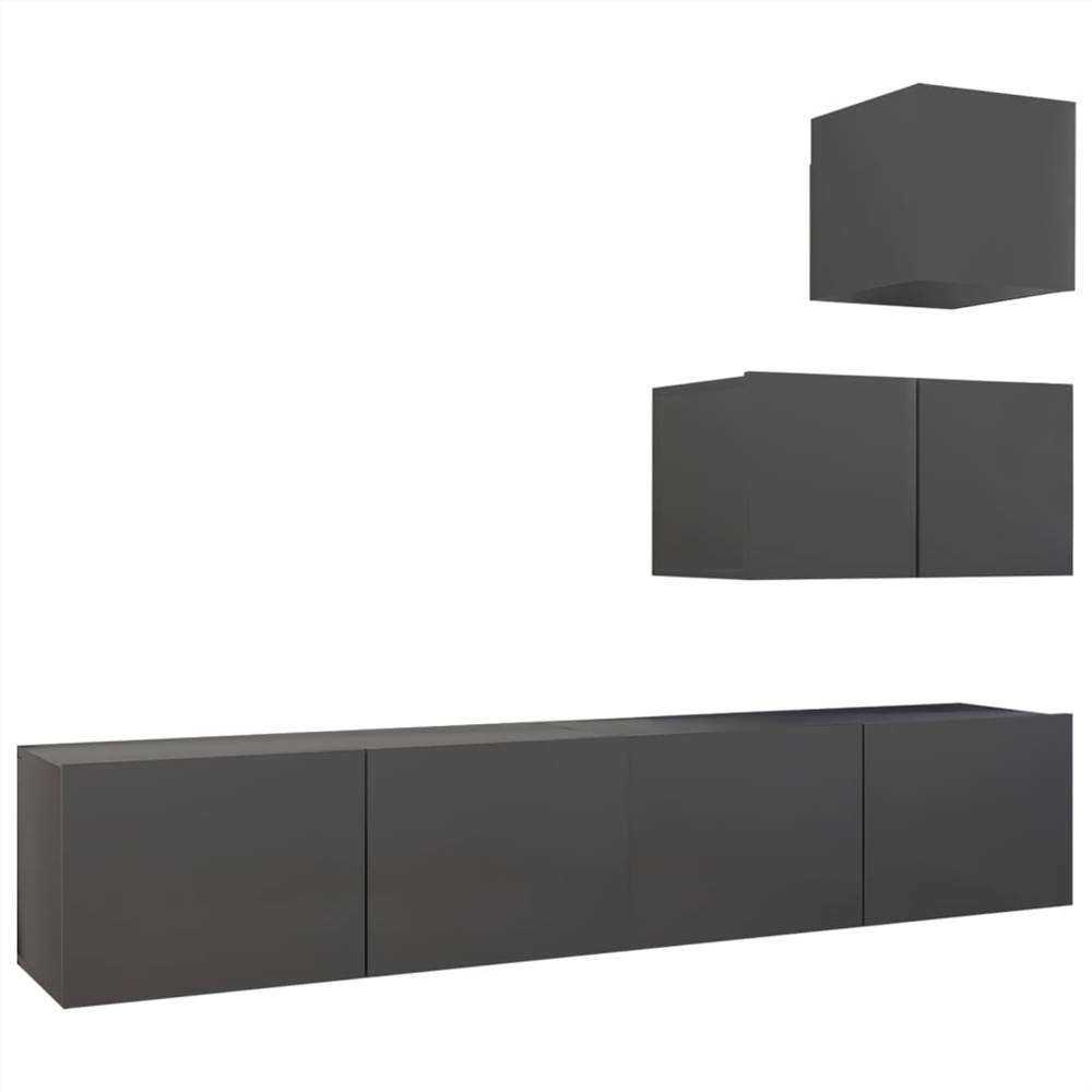 4 Piece TV Cabinet Set Grey Chipboard