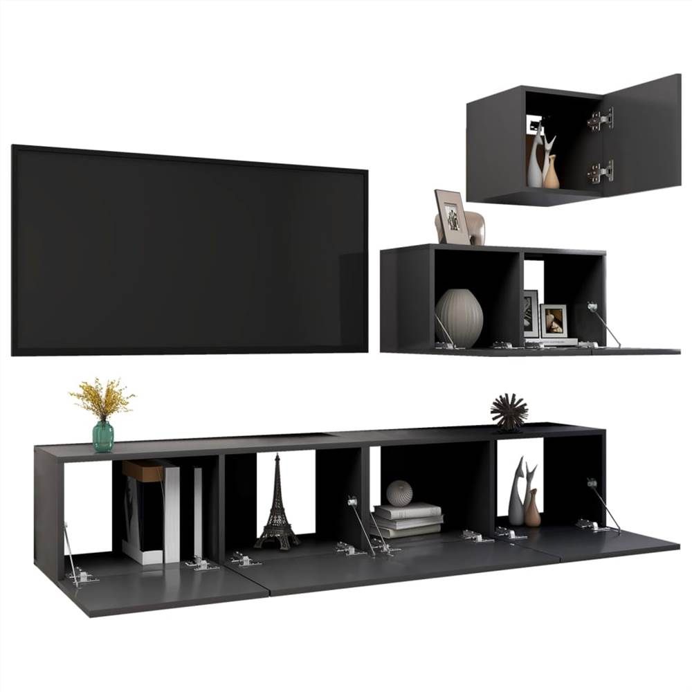 4 Piece TV Cabinet Set Grey Chipboard