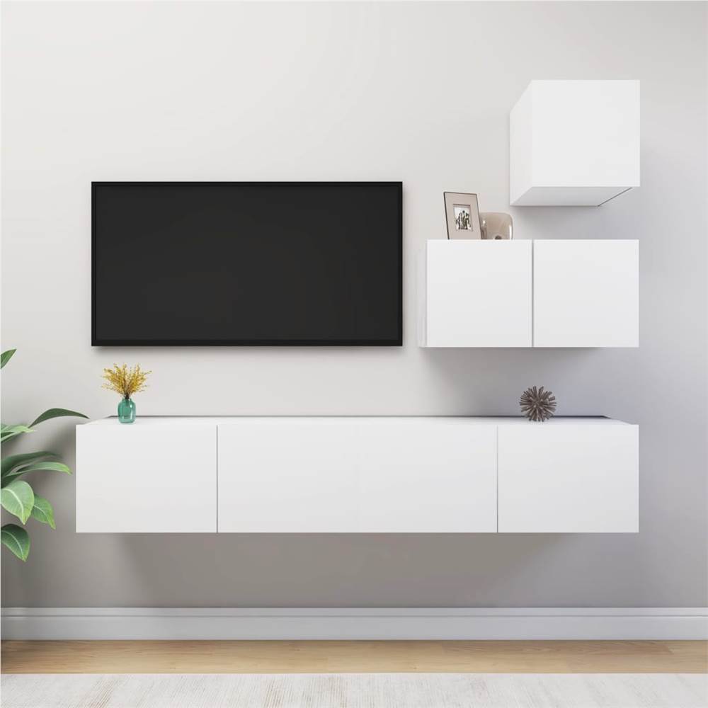 4 Piece TV Cabinet Set White Chipboard