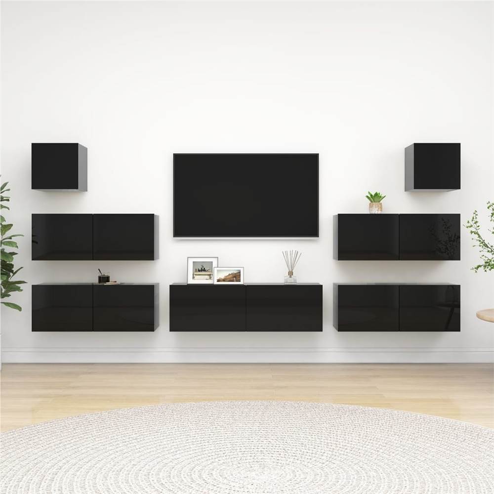 7 Piece TV Cabinet Set High Gloss Black Chipboard