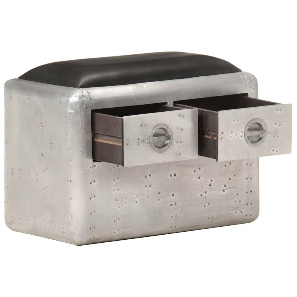Aviator Bench 59 cm Silver and Black Real Leather