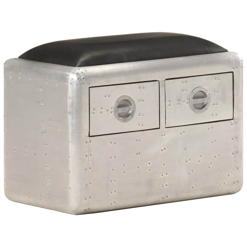 Aviator Bench 59 cm Silver and Black Real Leather