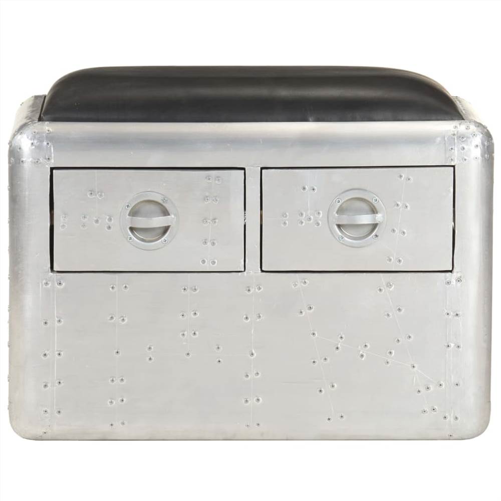 Aviator Bench 59 cm Silver and Black Real Leather