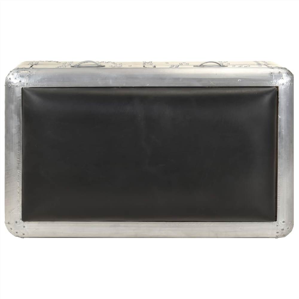 Aviator Bench 59 cm Silver and Black Real Leather