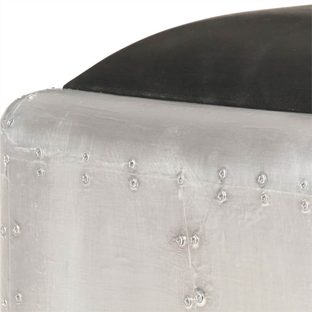 Aviator Bench 59 cm Silver and Black Real Leather