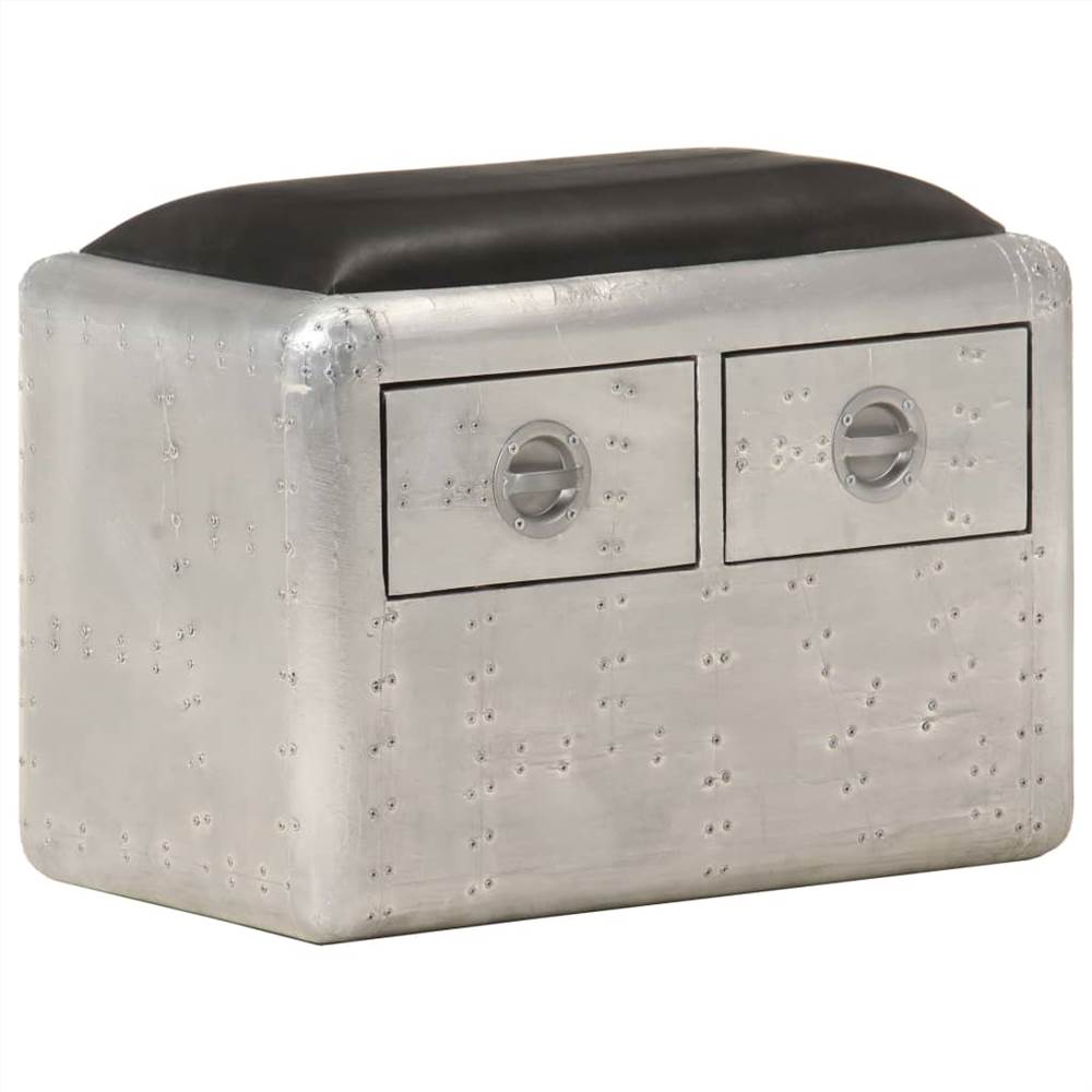 Aviator Bench 59 cm Silver and Black Real Leather