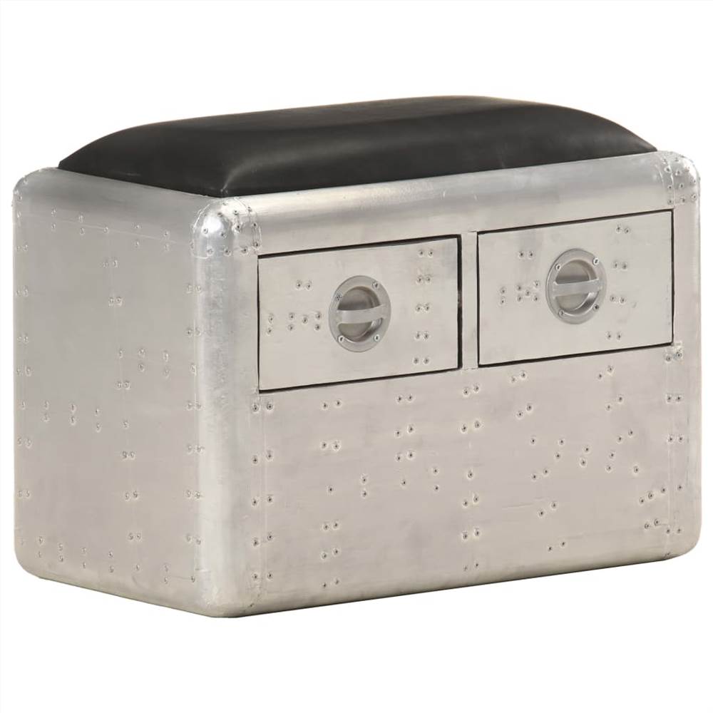 Aviator Bench 59 cm Silver and Black Real Leather