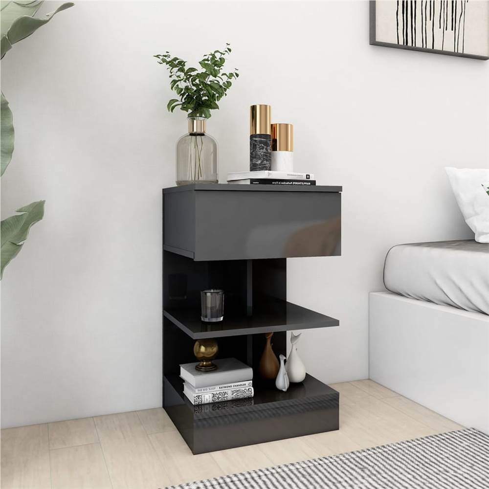 Bedside Cabinets 2 pcs High Gloss Grey 40x35x65 cm