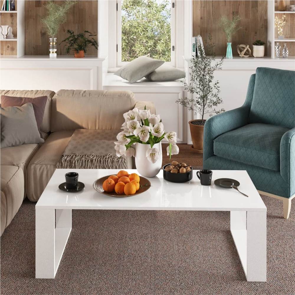 Coffee Table High Gloss White 110x50x35 cm Chipboard