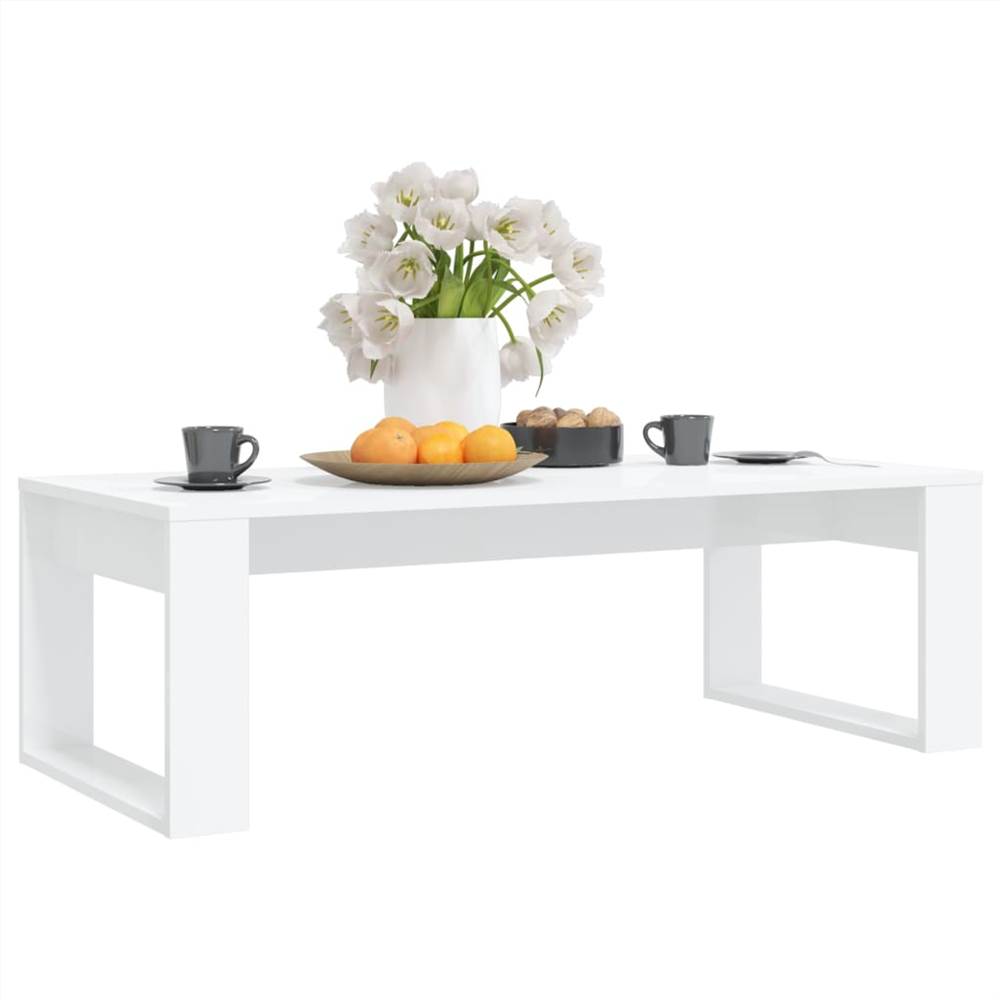 Coffee Table High Gloss White 110x50x35 cm Chipboard