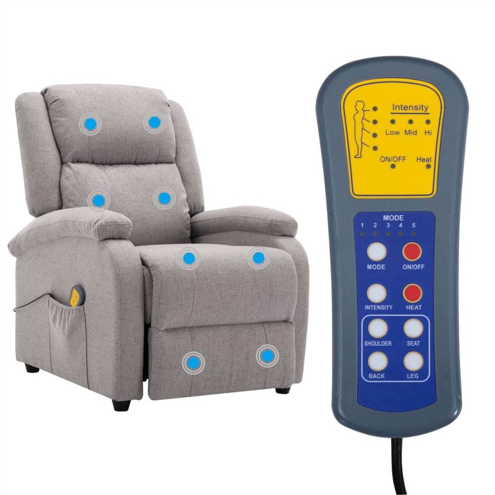 Electric Massage Recliner Light Grey Fabric