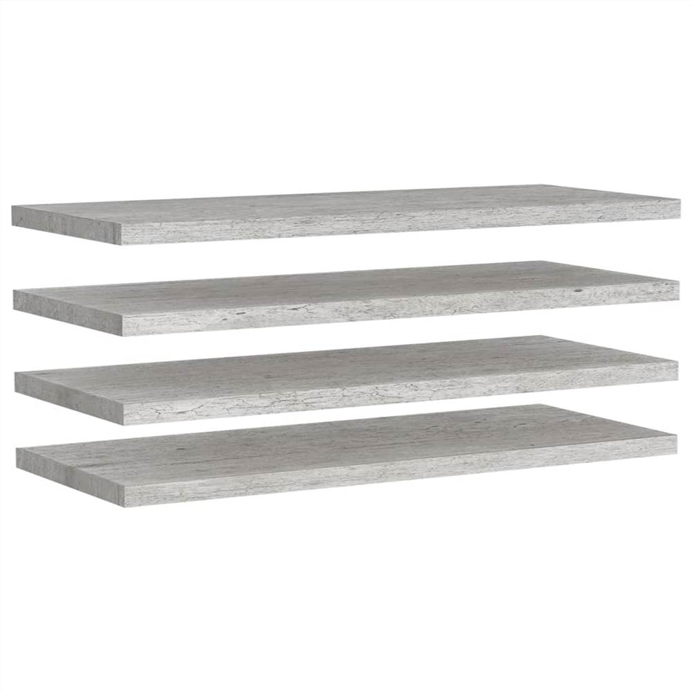 Floating Wall Shelves 4 pcs Concrete Grey 100x23.5x3.8 cm MDF
