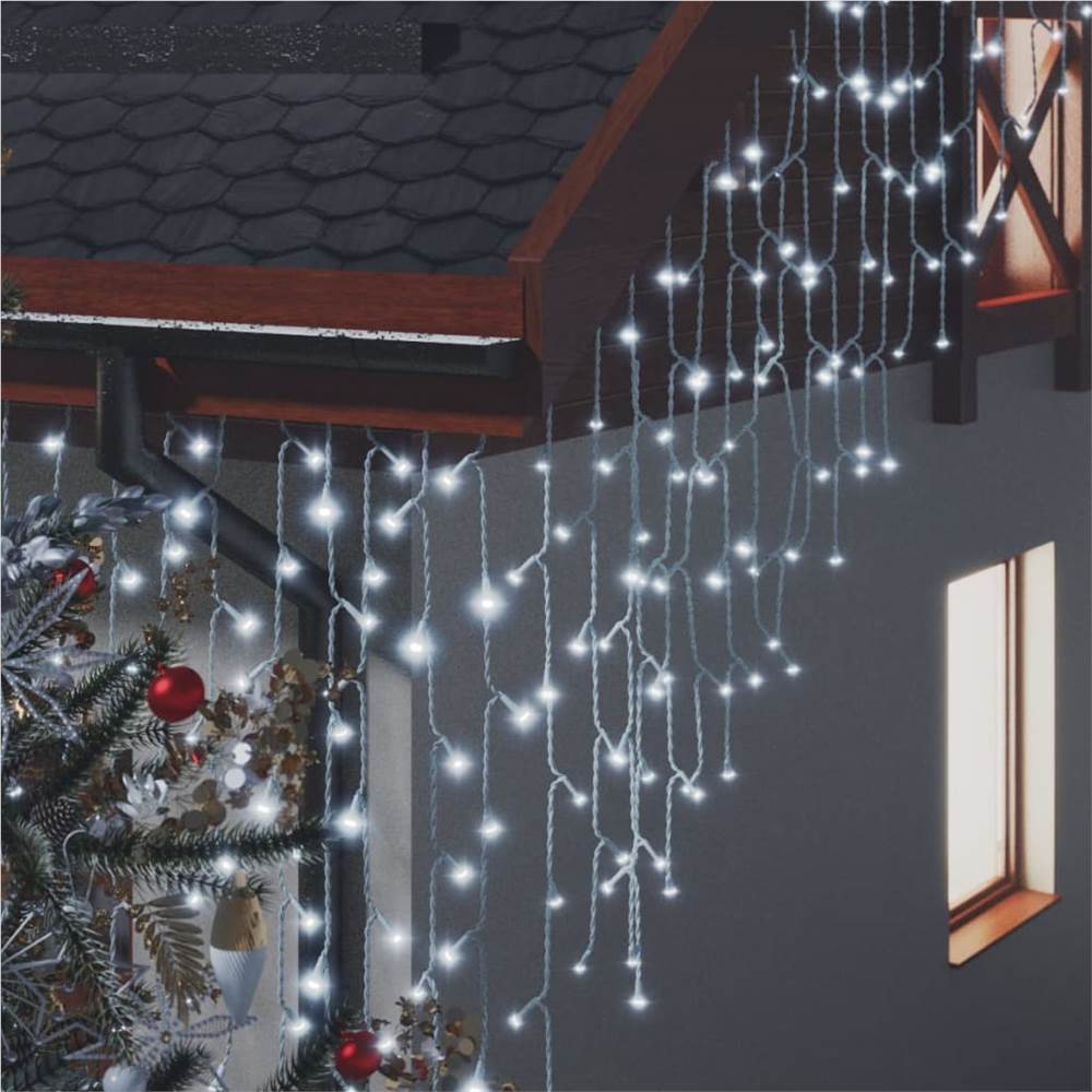 LED Curtain Icicle Lights 10m 400 LED Cold White 8 Function