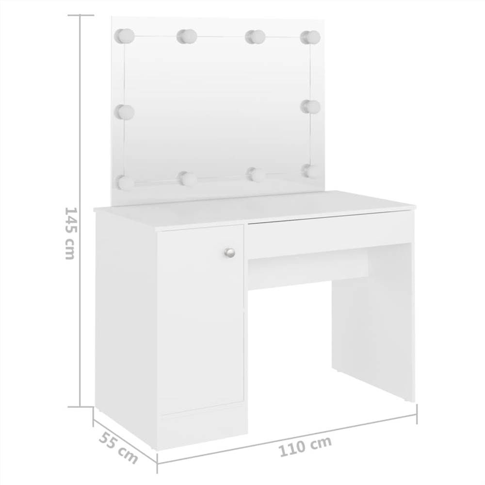 Makeup Table with LED Lights 110x55x145 cm MDF White