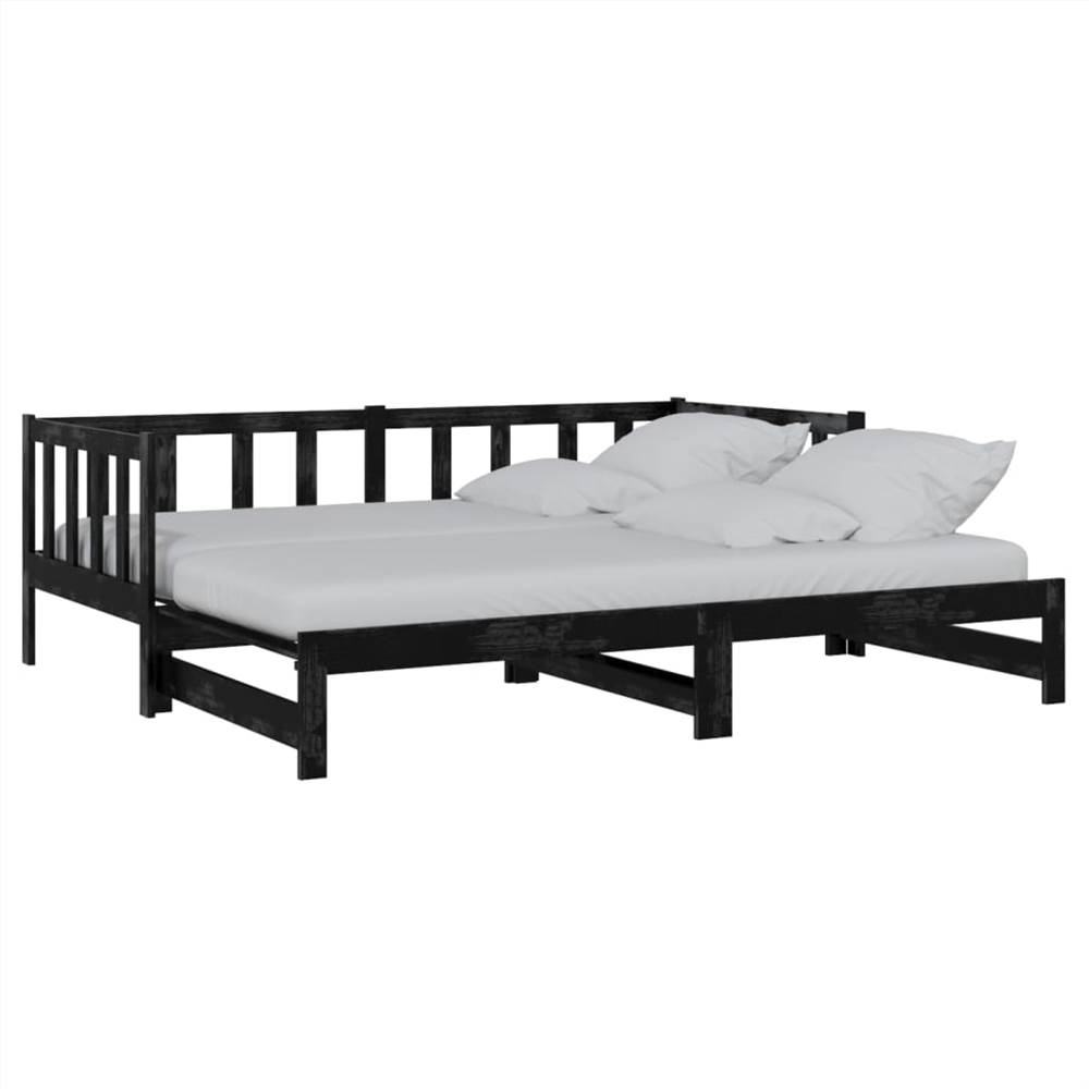 Pull-out Day Bed Black Solid Pinewood 2x