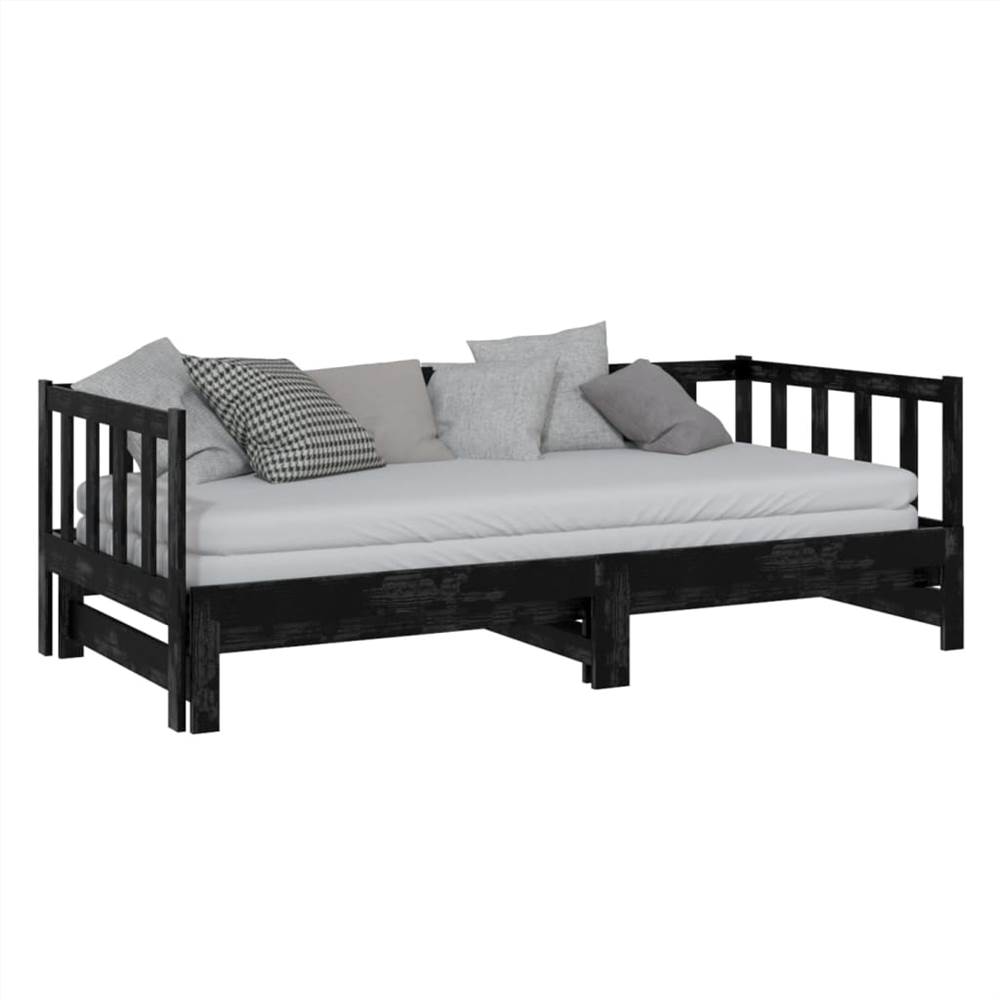 Pull-out Day Bed Black Solid Pinewood 2x