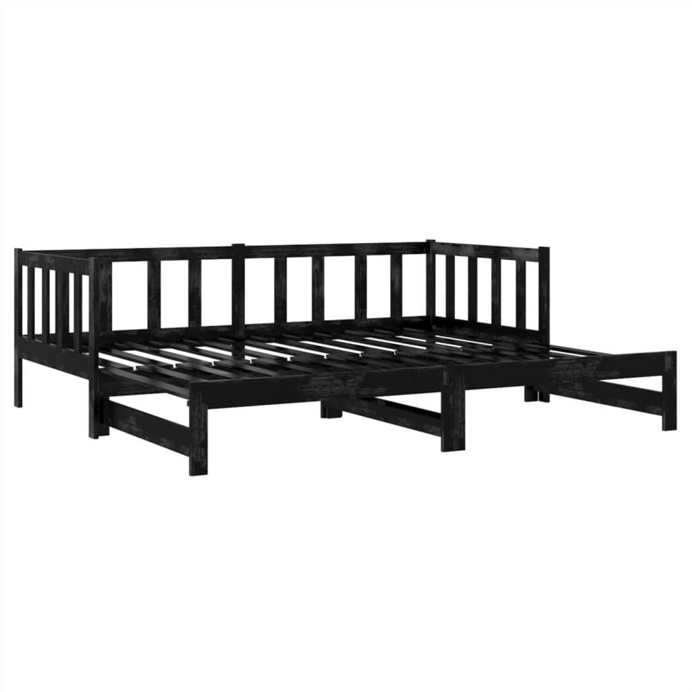 Pull-out Day Bed Black Solid Pinewood 2x