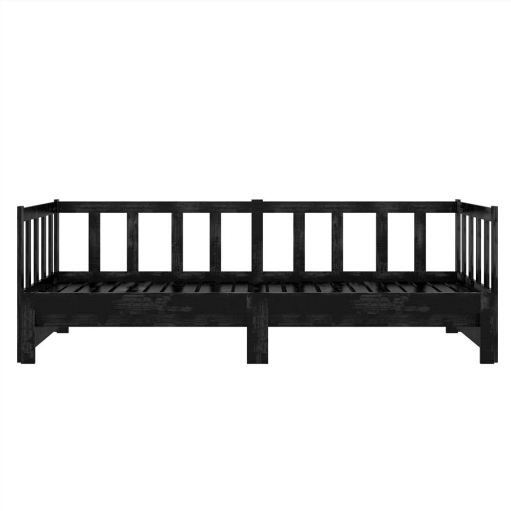 Pull-out Day Bed Black Solid Pinewood 2x