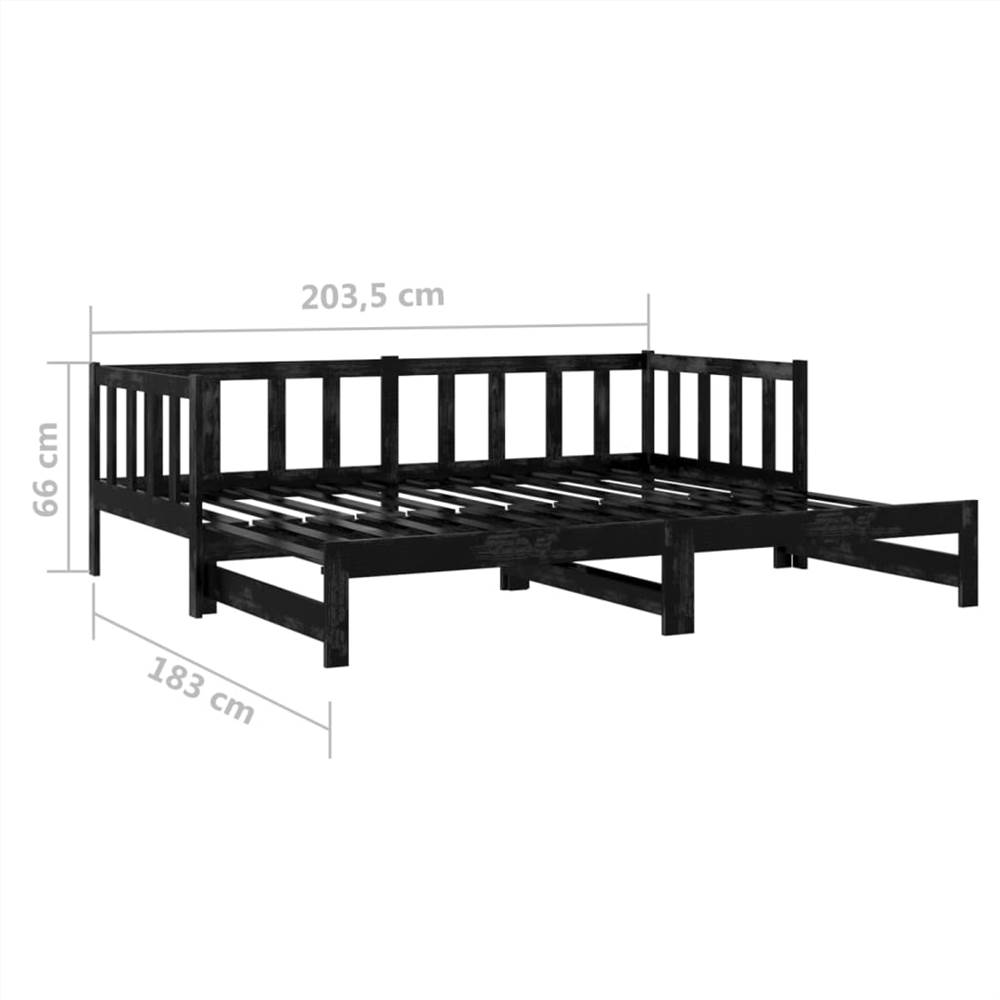 Pull-out Day Bed Black Solid Pinewood 2x