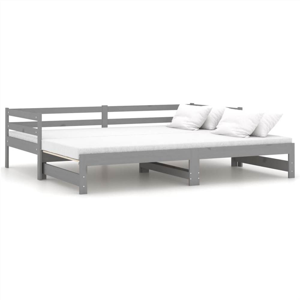 Pull-out Day Bed Grey Solid Pinewood 2x