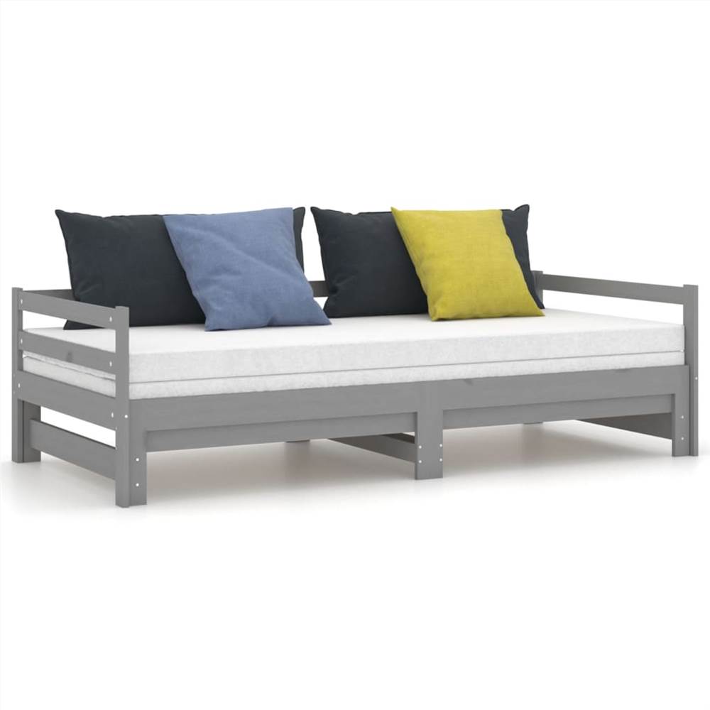 Pull-out Day Bed Grey Solid Pinewood 2x