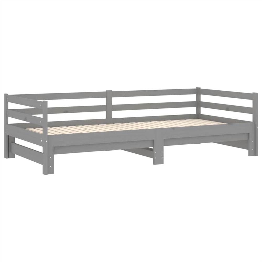 Pull-out Day Bed Grey Solid Pinewood 2x