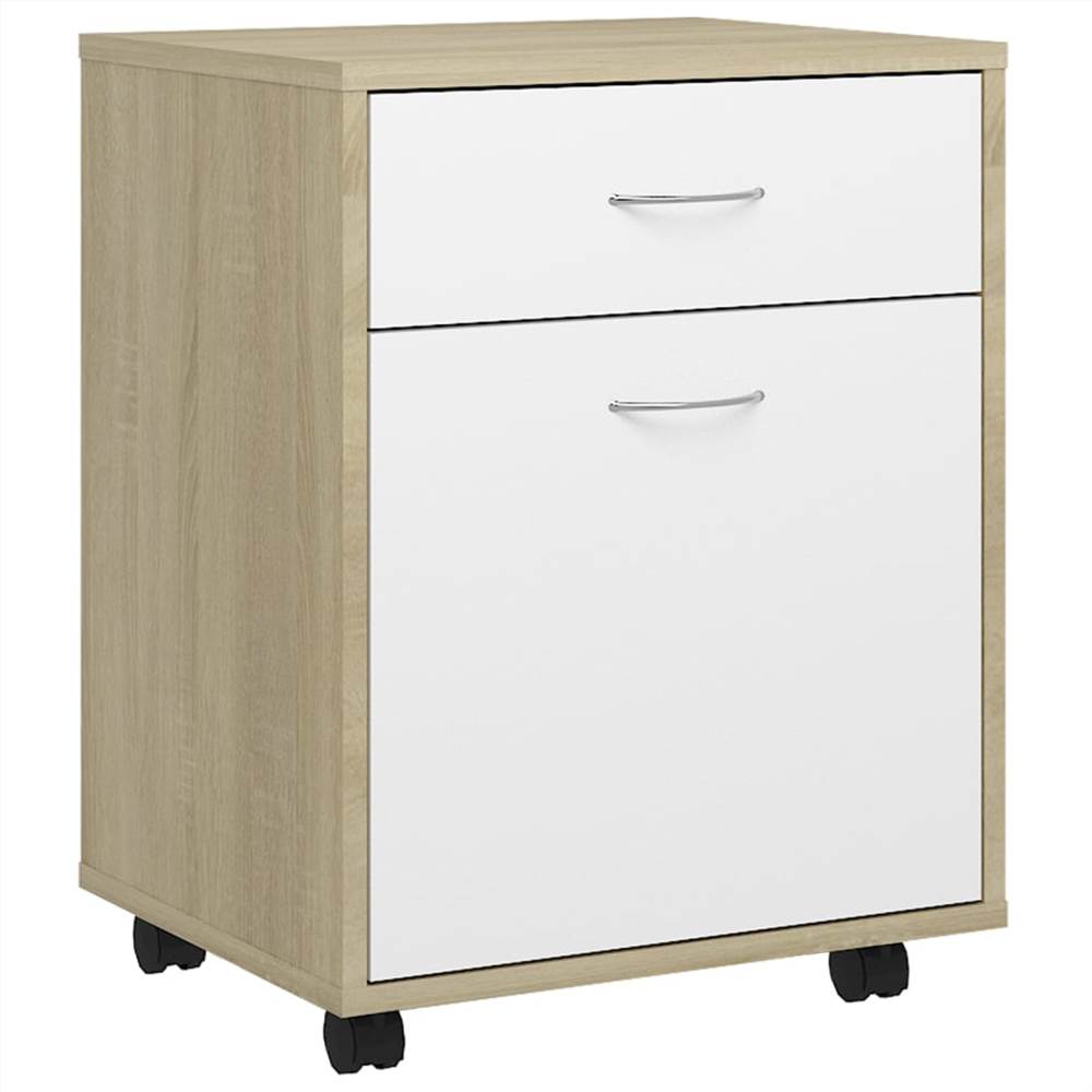 Rolling Cabinet White&Sonoma Oak 45x38x54 cm Chipboard