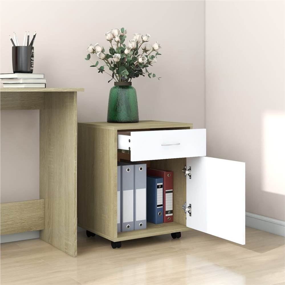 Rolling Cabinet White&Sonoma Oak 45x38x54 cm Chipboard