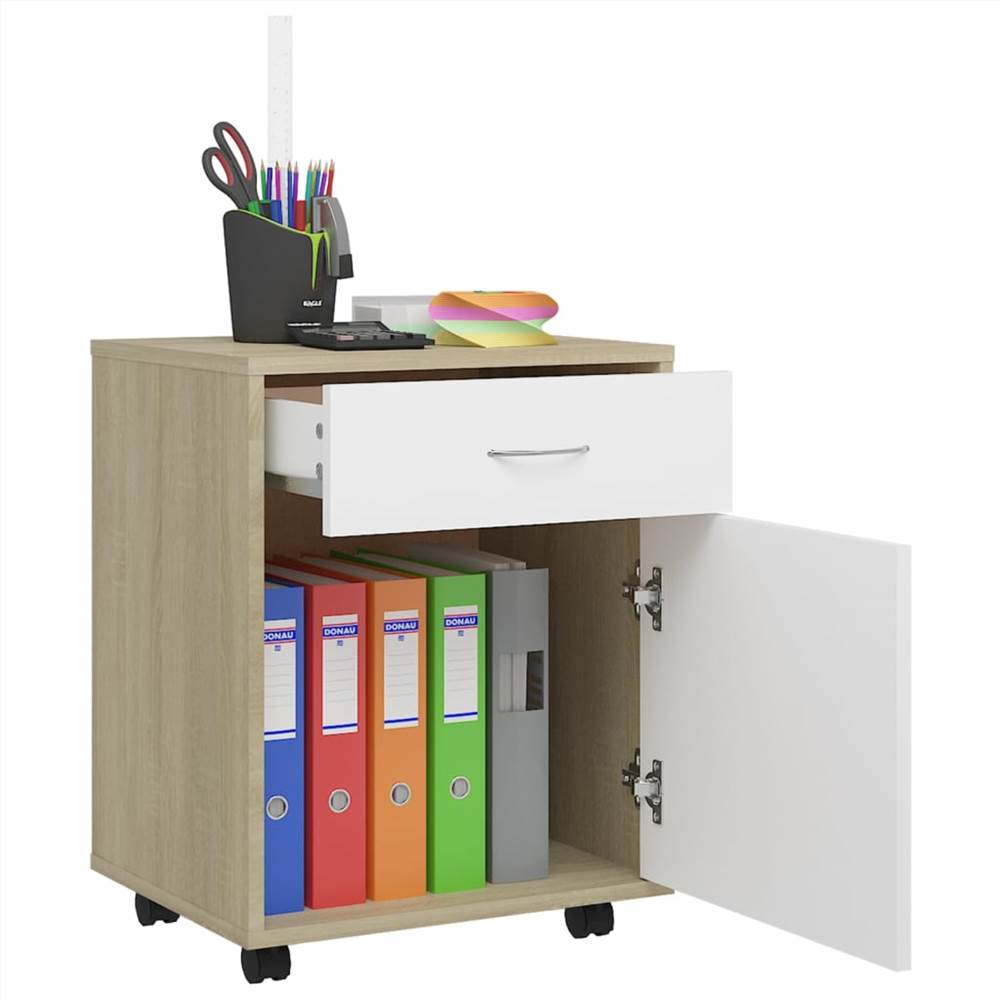 Rolling Cabinet White&Sonoma Oak 45x38x54 cm Chipboard