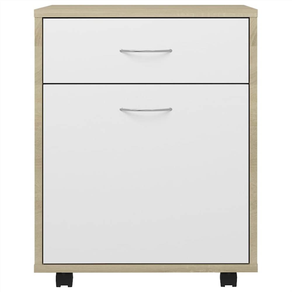 Rolling Cabinet White&Sonoma Oak 45x38x54 cm Chipboard