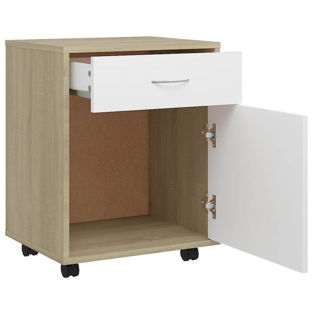 Rolling Cabinet White&Sonoma Oak 45x38x54 cm Chipboard