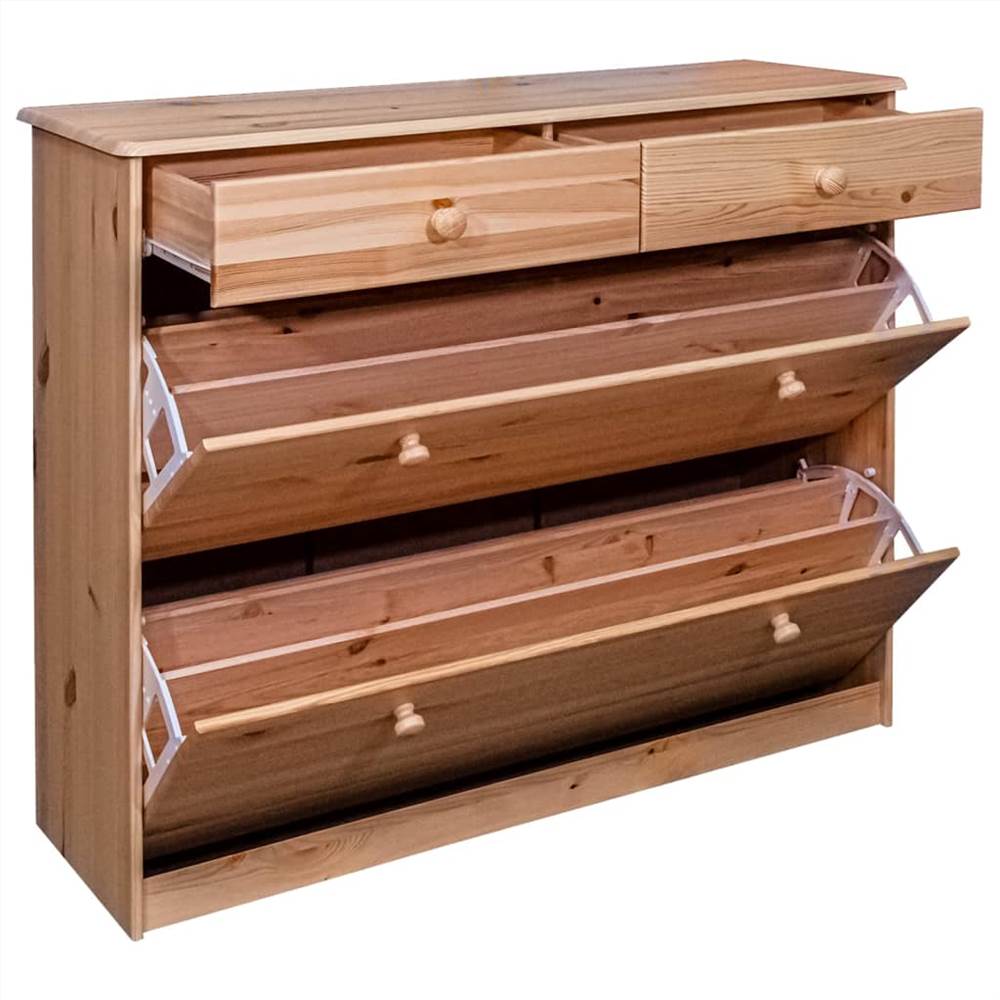 Shoe Cabinet with 2 Flaps 113x35x89 cm Solid Pine Wood