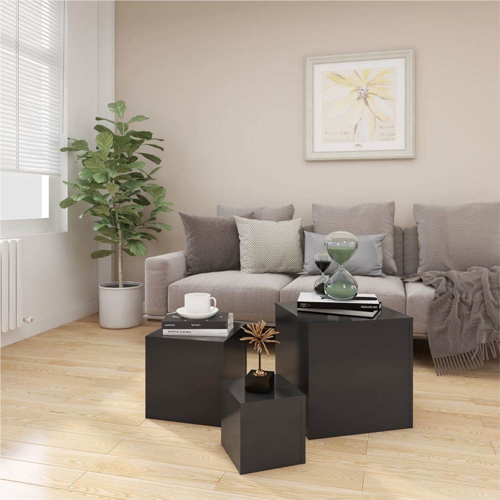Side Tables 3 pcs Grey Chipboard