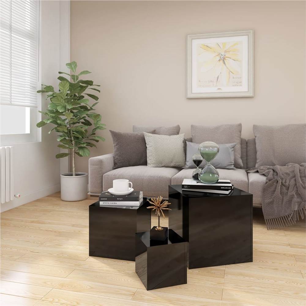 Side Tables 3 pcs High Gloss Black Chipboard