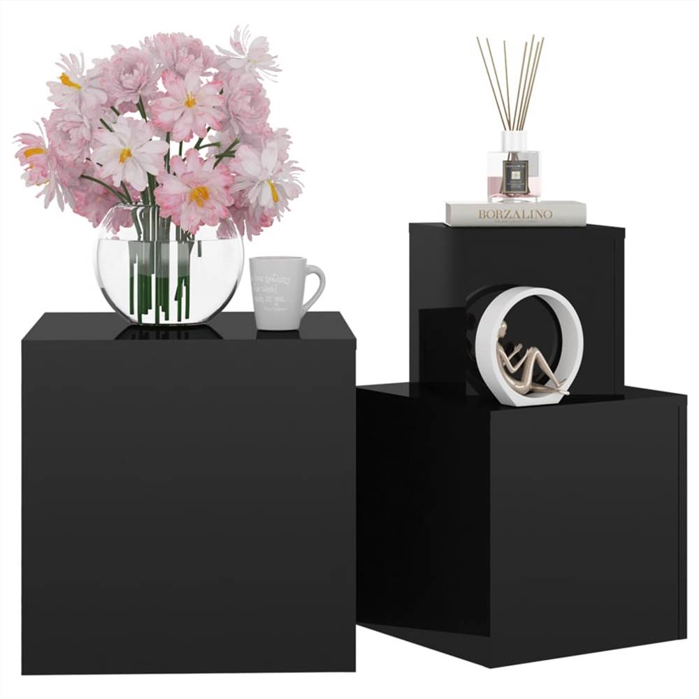 Side Tables 3 pcs High Gloss Black Chipboard