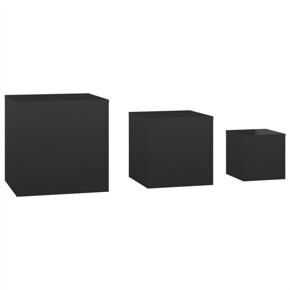 Side Tables 3 pcs High Gloss Black Chipboard