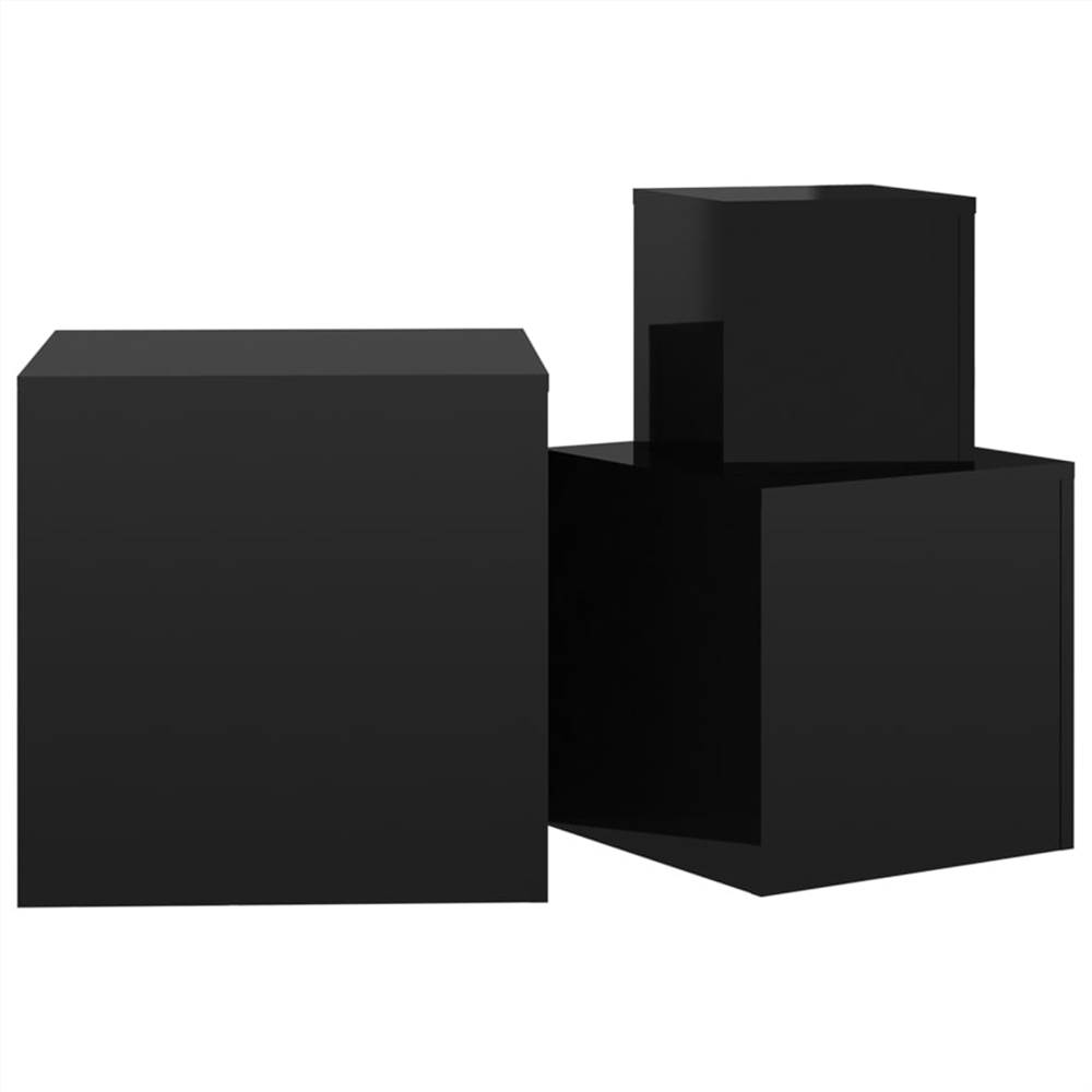 Side Tables 3 pcs High Gloss Black Chipboard