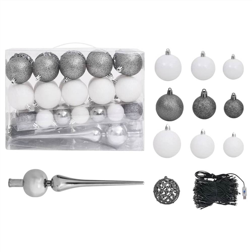 Slim Christmas Tree with LEDs&Ball Set Silver 210 cm
