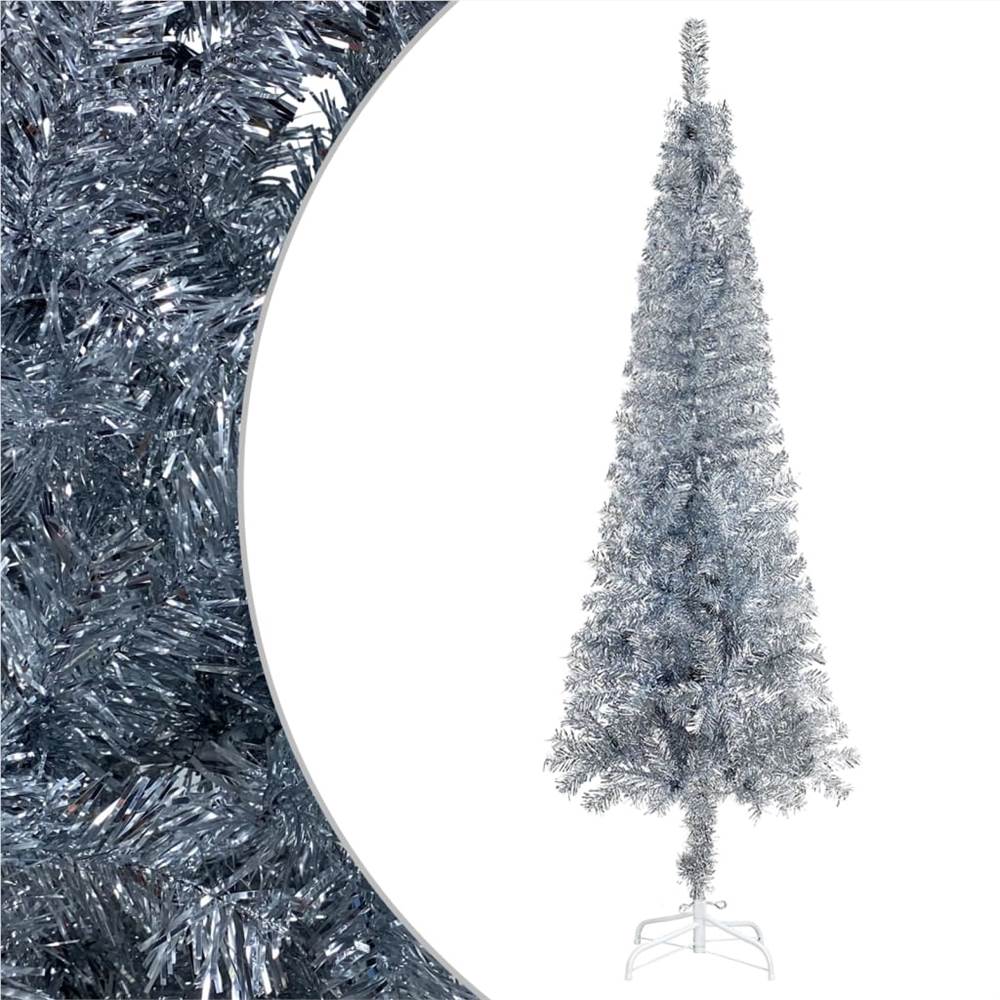 Slim Christmas Tree with LEDs&Ball Set Silver 210 cm