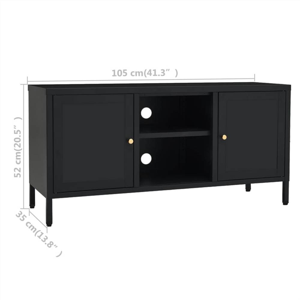 TV Cabinet Black 105x35x52 cm Steel and Glass
