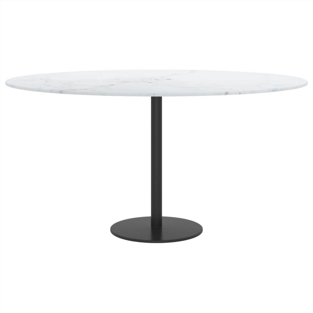 Table Top White Ø80x1 cm Tempered Glass with Marble Design