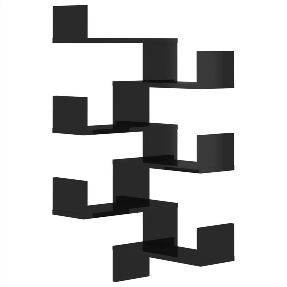 Wall Corner Shelves 2 pcs High Gloss Black 40x40x50 cm Chipboard