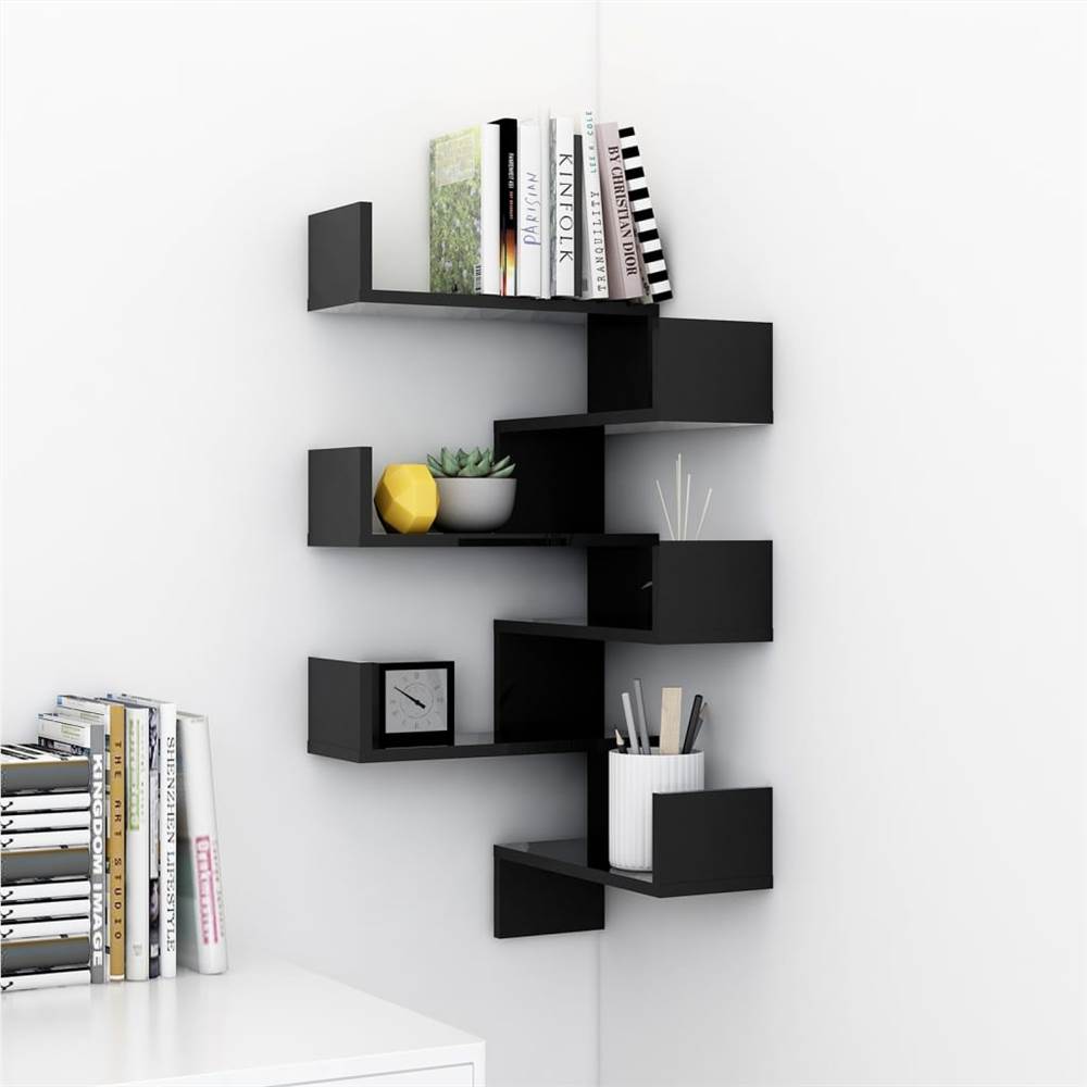 Wall Corner Shelves 2 pcs High Gloss Black 40x40x50 cm Chipboard
