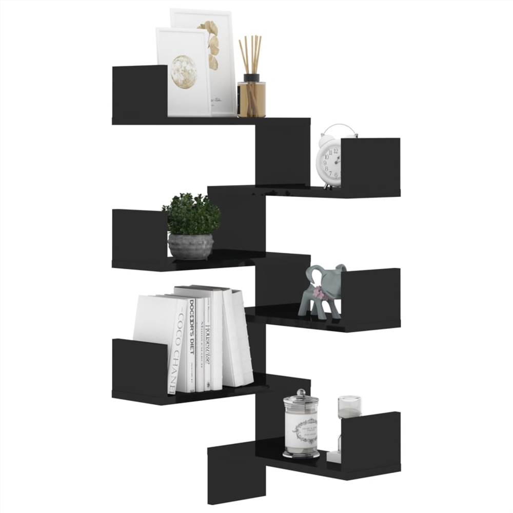 Wall Corner Shelves 2 pcs High Gloss Black 40x40x50 cm Chipboard