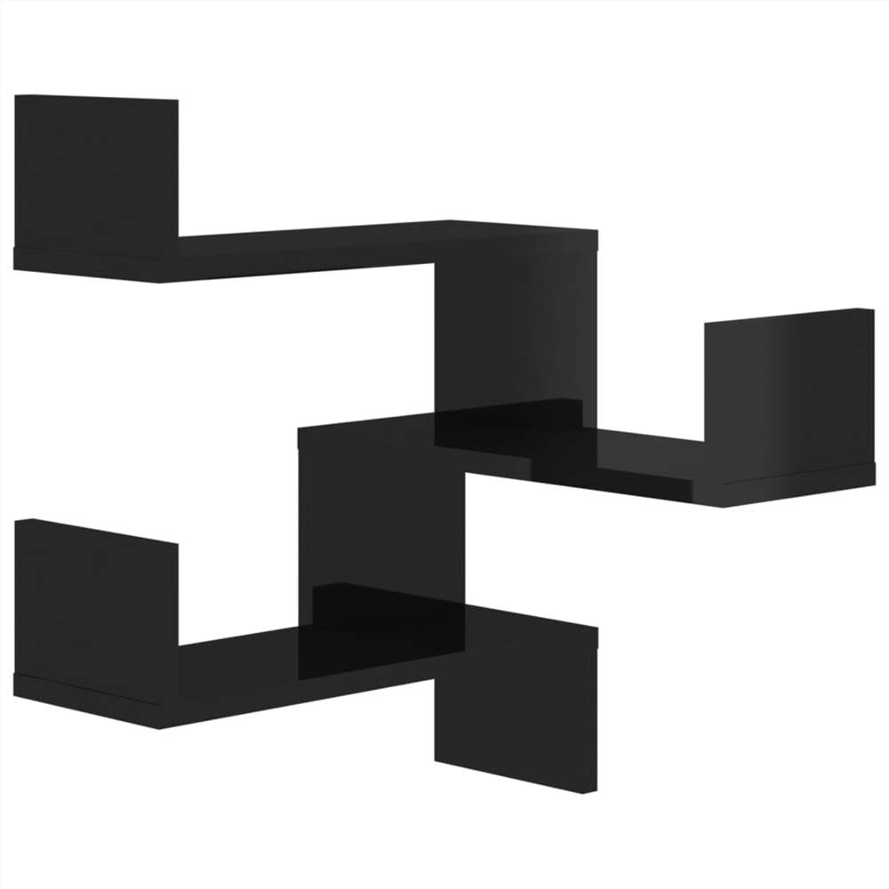 Wall Corner Shelves 2 pcs High Gloss Black 40x40x50 cm Chipboard