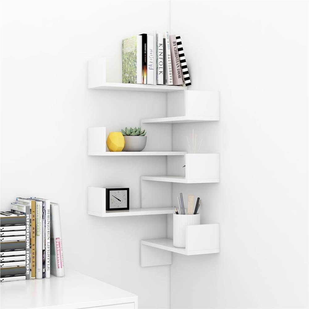 Wall Corner Shelves 2 pcs High Gloss White 40x40x50 cm Chipboard