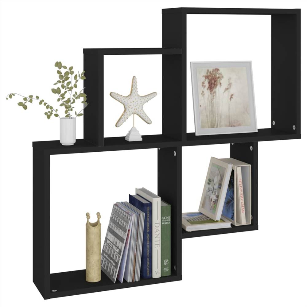 Wall Cube Shelf Black 80x15x78.5 cm Chipboard