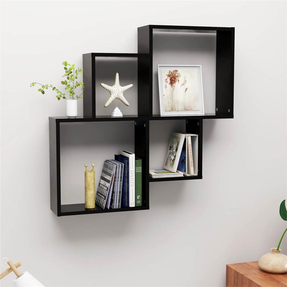 

Wall Cube Shelf High Gloss Black 80x15x78.5 cm Chipboard