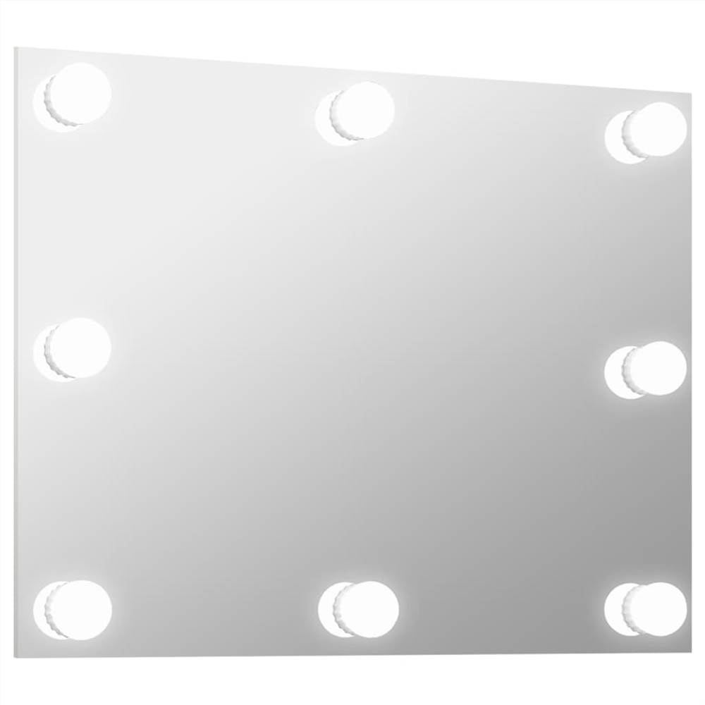 Wall Frameless Mirror with LED Lights Rectangular Glass