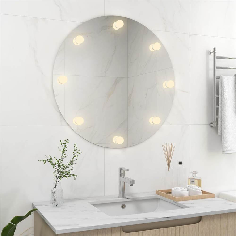 Wall Frameless Mirror with LED Lights Round Glass